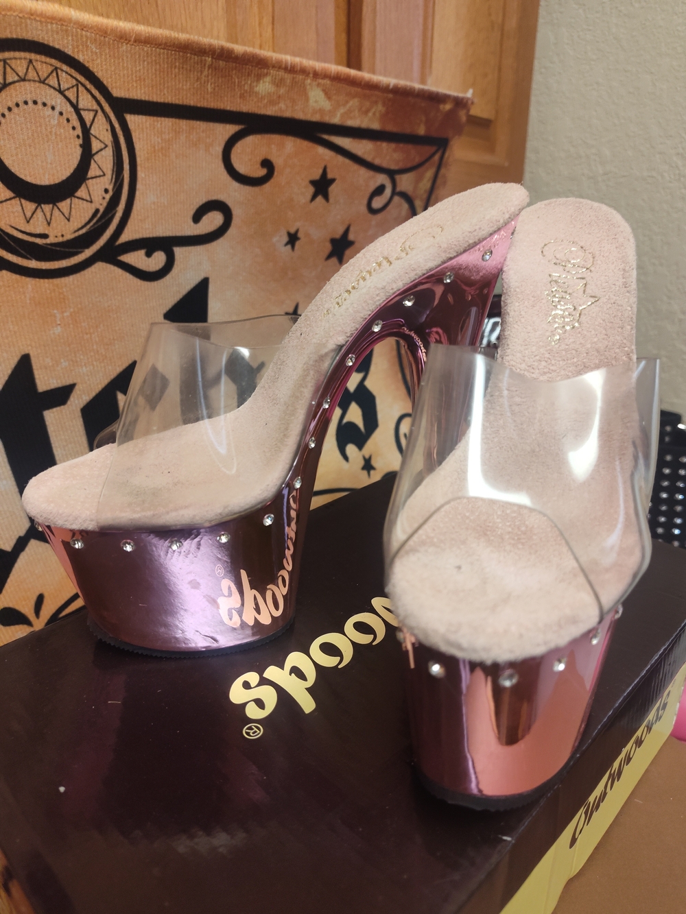 Pleaser Pink Platform Clear Strap Mule